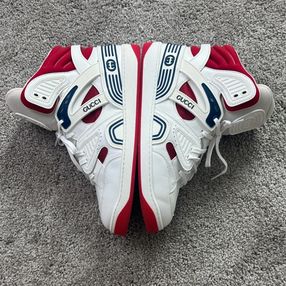Gucci White and Red High-Top Sneakers